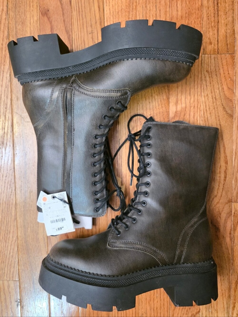 NWT Zara Platform Combat Boots in Dark Brown Size 8